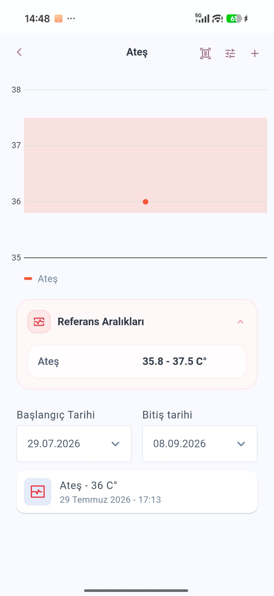 Health Monitor Ateş Ölçüm Ekranı