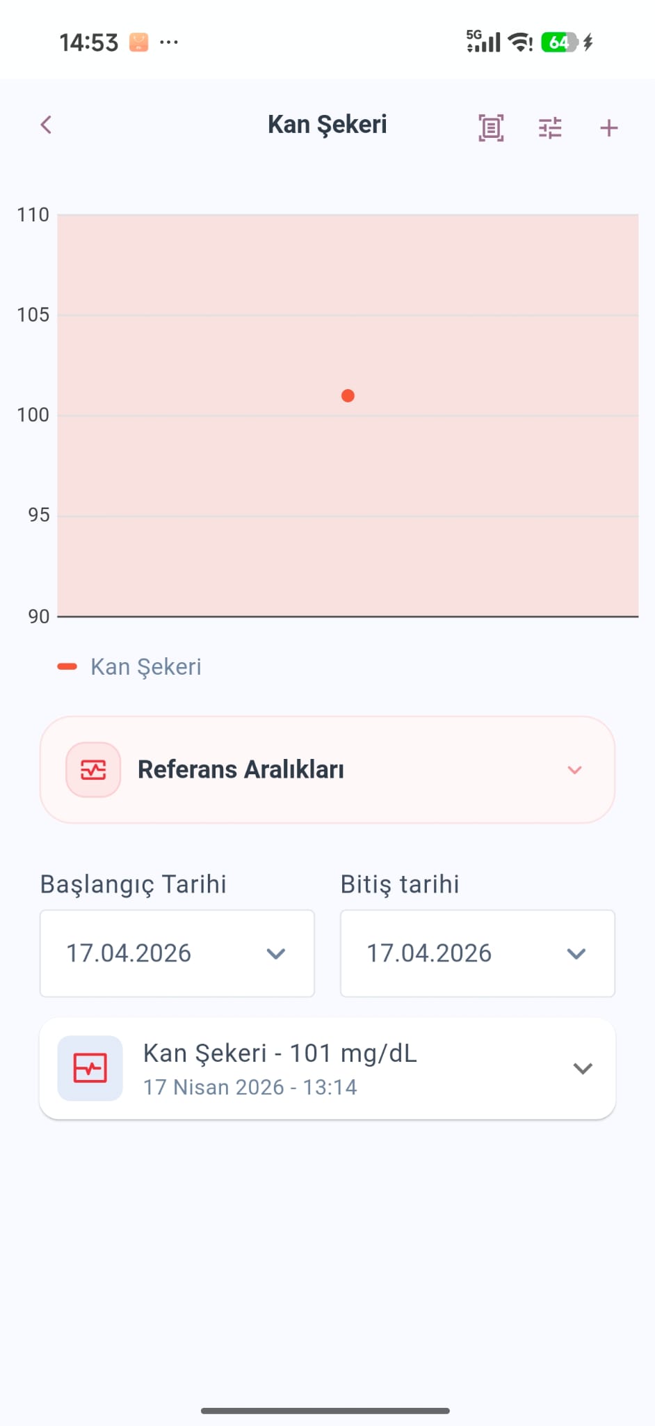 Health Monitor Kan Şekeri Ölçüm Ekranı