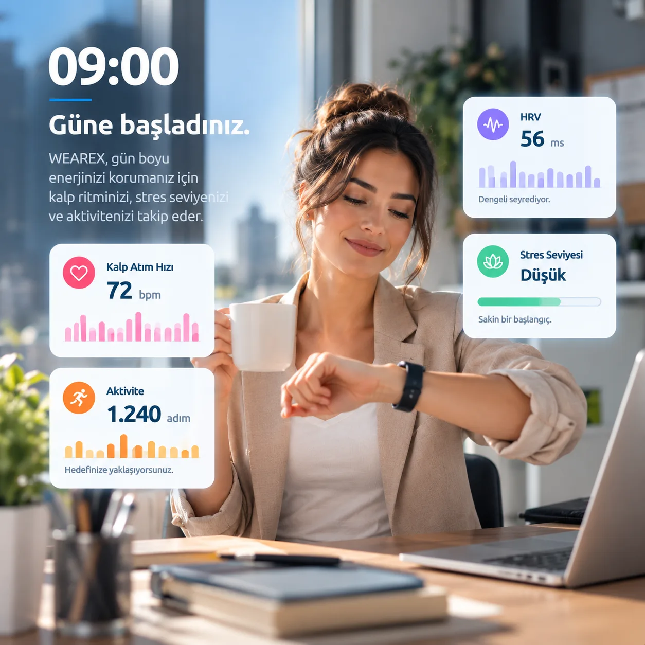 09:00 - WEAREX ile kalp hızı HRV stres ve aktivite takibi